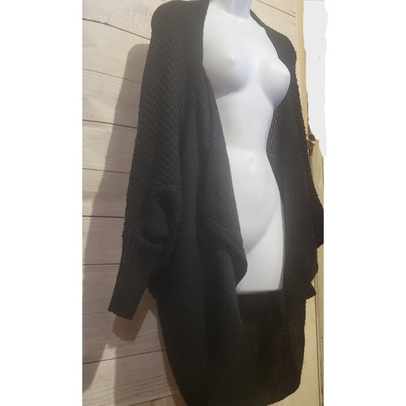 Black Woven Flowy Waterfall Sweater - Extra Long - Picture 14 of 15